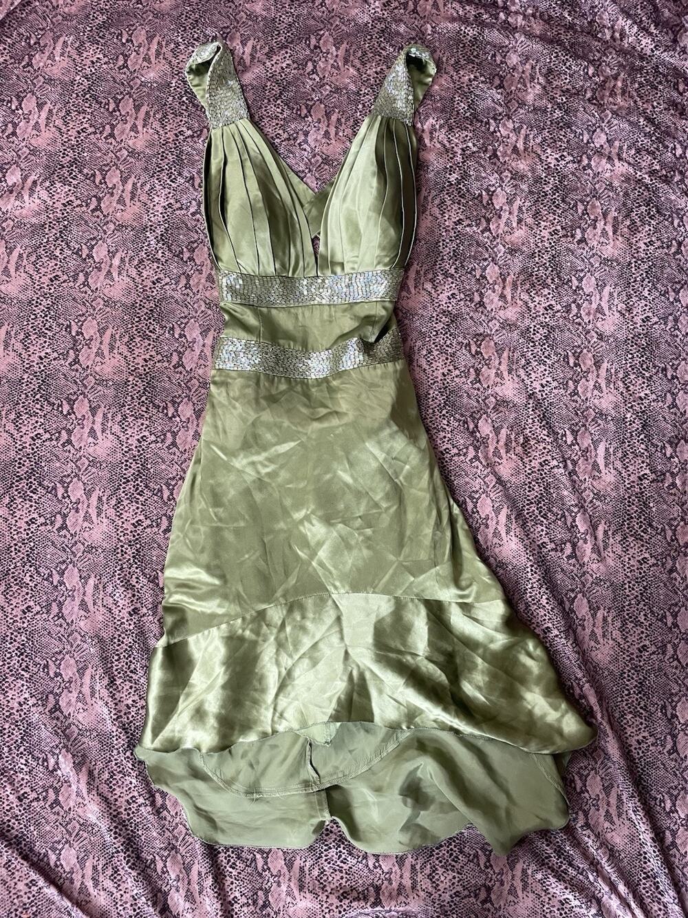 Jovani Silk Green Beaded Dress Evening Gown US Size 8